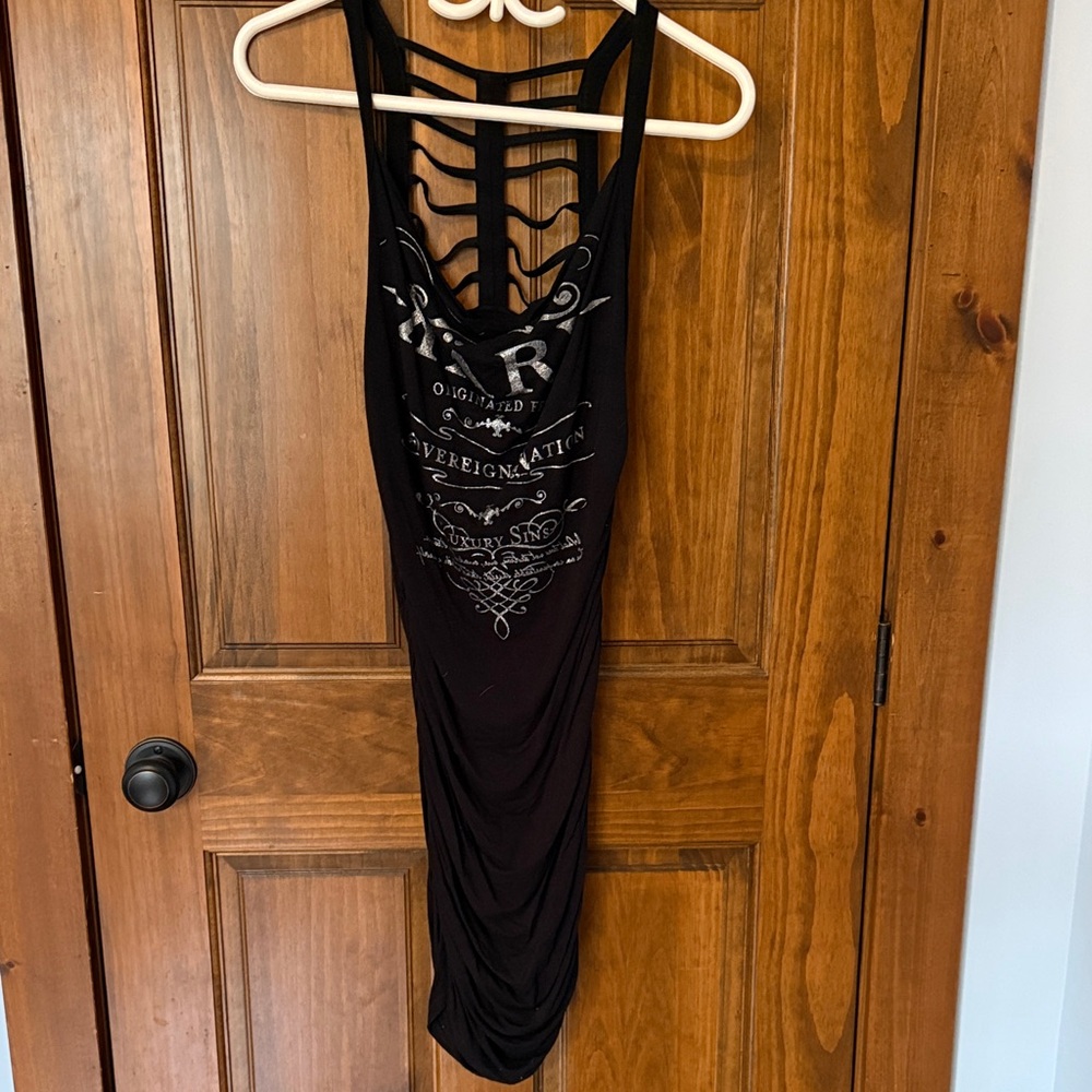 Black Strappy Back Graphic Evening Dress